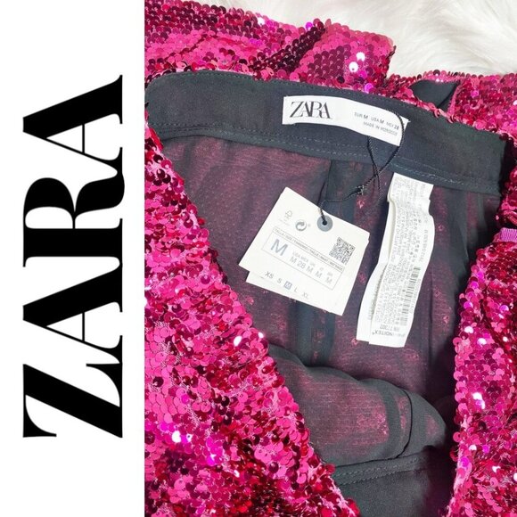 NWT ZARA LIMITED EDITION RED SEQUIN WIDE LEG PANTS, SIZE MEDIUM - Picture 9 of 13